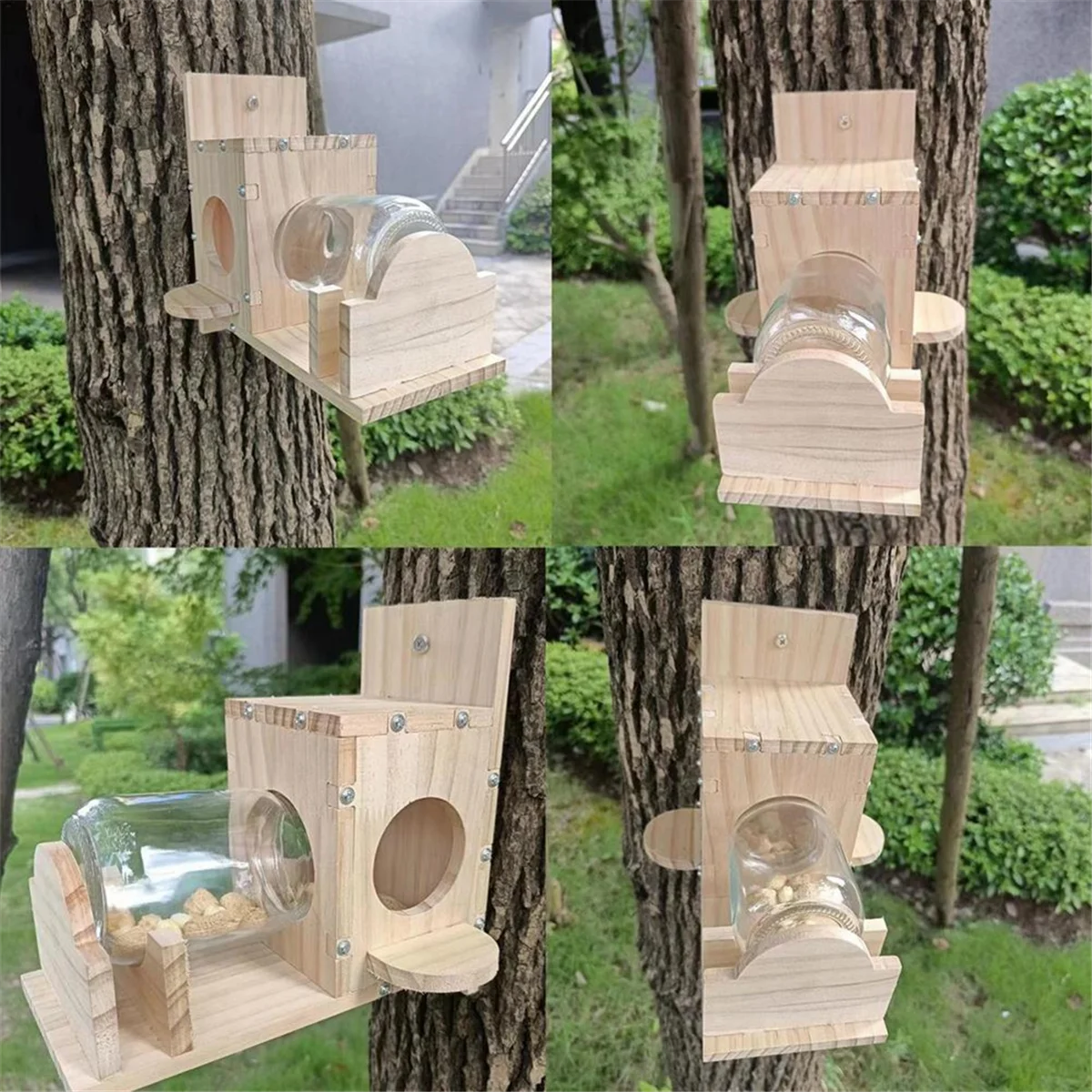 A59T Squirrel Feeding Box Food Container Wooden Squirrel Pet Food Storage Tools Squirrel Bird Feeder