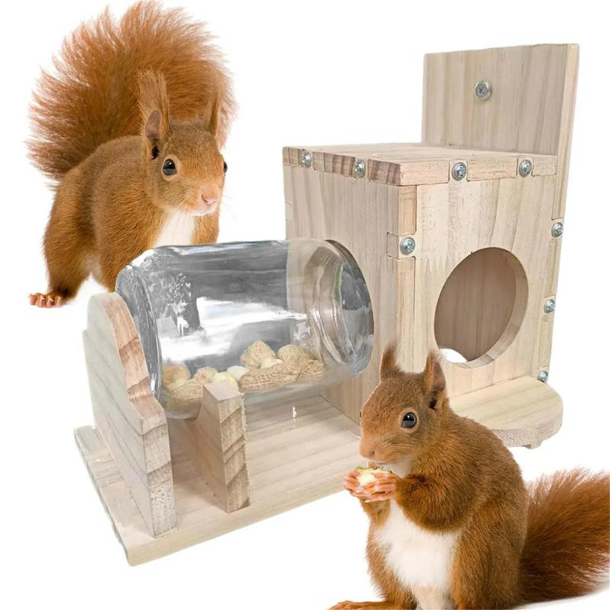 A59T Squirrel Feeding Box Food Container Wooden Squirrel Pet Food Storage Tools Squirrel Bird Feeder