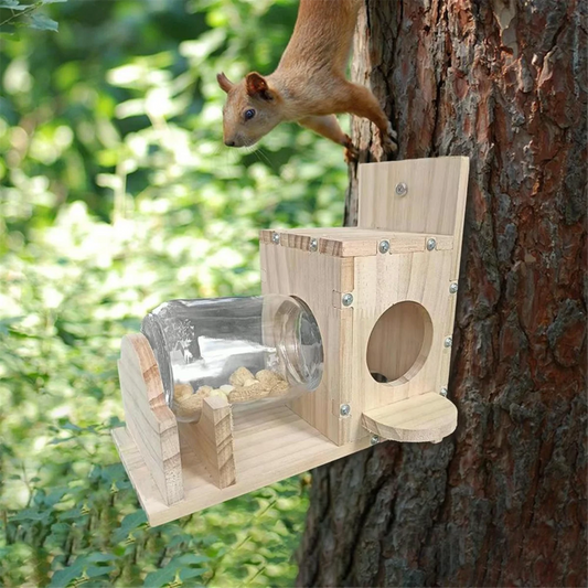 A59T Squirrel Feeding Box Food Container Wooden Squirrel Pet Food Storage Tools Squirrel Bird Feeder